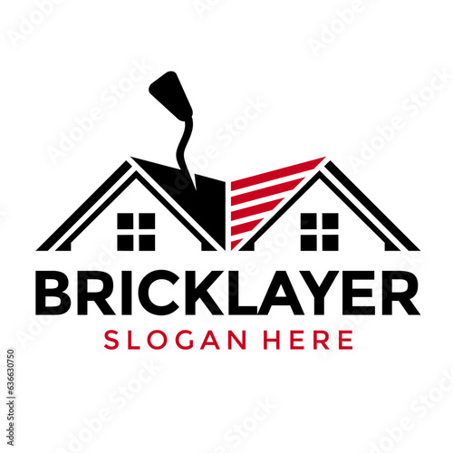 Home plastering logo design vector. Exterior and interior house work logo construction with Brick and trowel icon