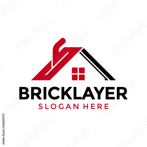 Home plastering logo design vector. Exterior and interior house work logo construction with Brick and trowel icon