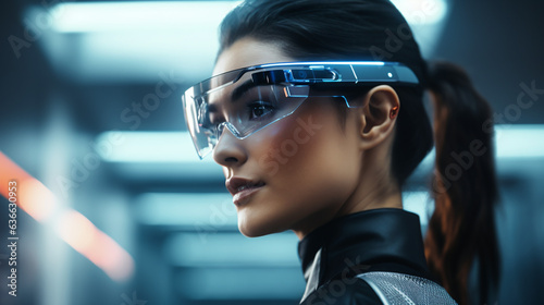 A woman wearing futuristic glasses © dreamdes