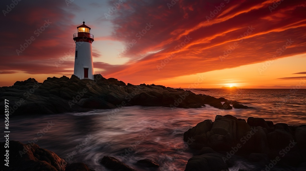 Lighthouse at sunset made with Ai generative technology