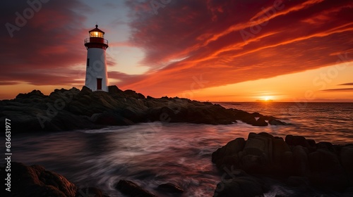 Lighthouse at sunset made with Ai generative technology