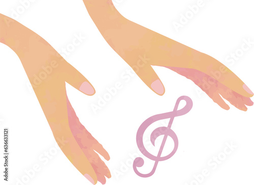 差し出した両手の間に浮かぶピンクのト音記号