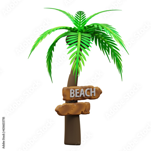 3d illustration of coconut trees and beach directions © HayfanStudio