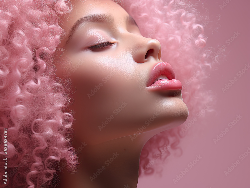 afro girl on pink background