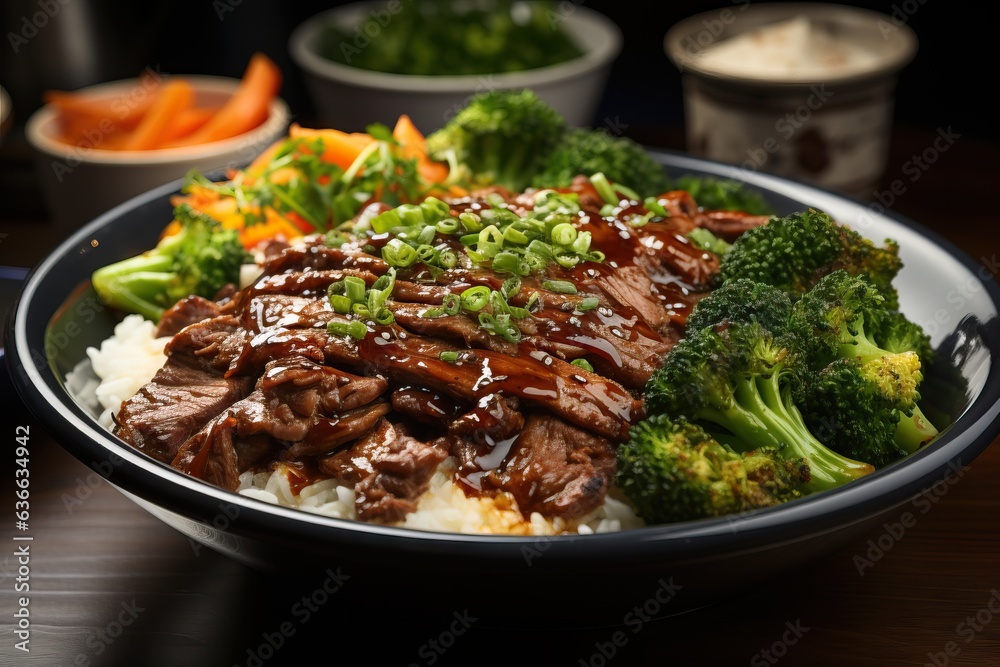 Chinese black pepper beef and broccoli stir-fry served in a light bowl Chinese black pepper beef and broccoli stir-fry served in a light bowl