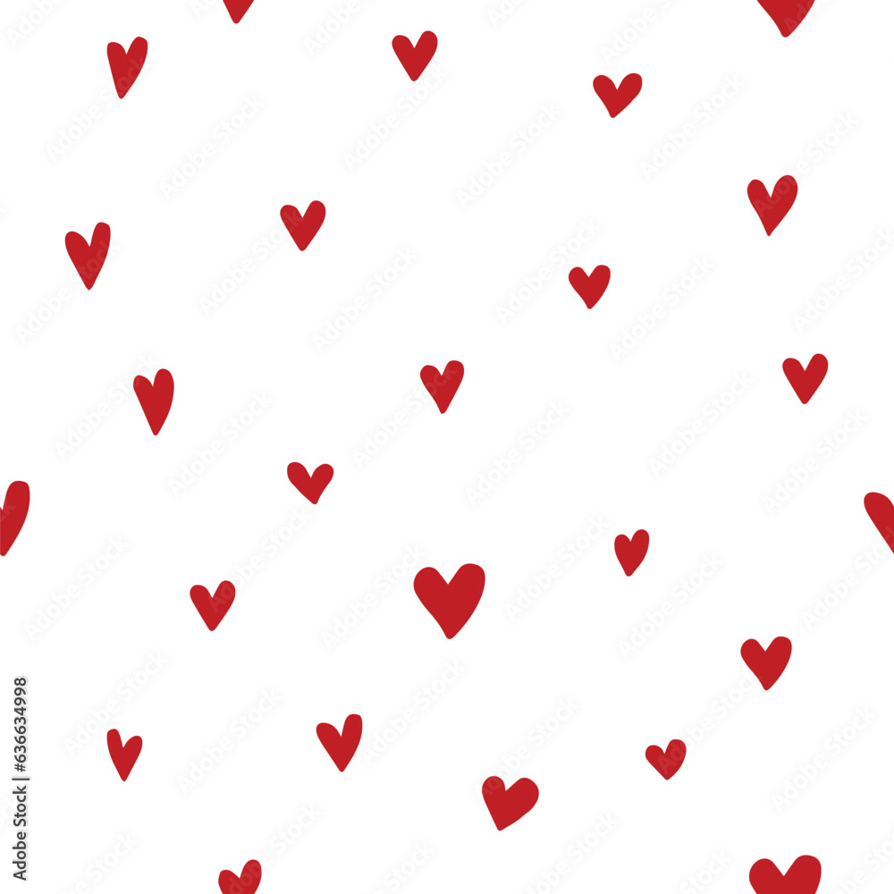 Hearts - seamless pattern background, red hearts on white background,