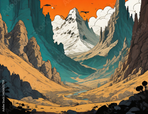 Mountain landscape illustration, generetive AI photo