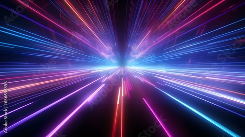 Glowing Lines of Neon Lights in multiple Colors moving in high Speed. Futuristic Background 