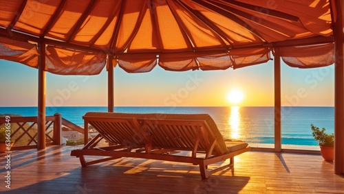 Lounge under sunshade at looking at the sea at sunrise © Love Mohammad