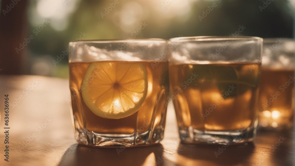 glass with lemon drink on the table