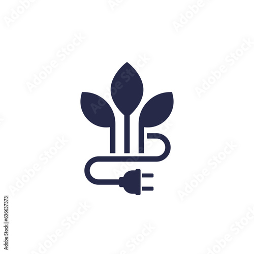 bioenergy, renewable energy icon with electric plug and plants
