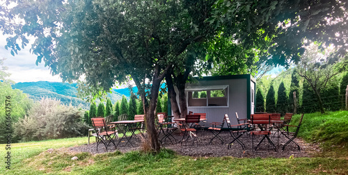 A place for tables and chairs in a campsite