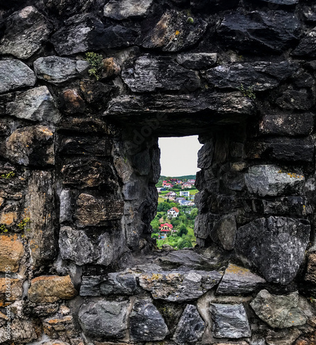 A window in a brick wall at an old fortress