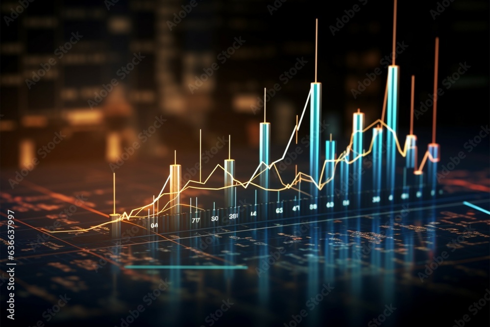 Economy concept illustrated by candlestick chart showcasing financial stats and markets Generative AI - obrazy, fototapety, plakaty 