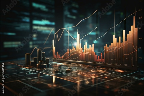 Economic and finance concept portrayed with stats, market visuals, and uptrend signal Generative AI photo