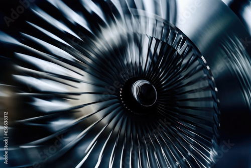 Captivating motion blur effect captured in a mesmerizing macro shot of industrially spinning fan blades.