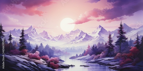 Mountain Peaks minimalist watercolor landscape art  © Solis