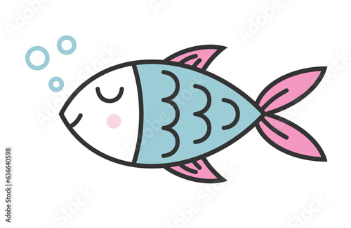 Vector aquarium happy cute fish with bubble on white color background.