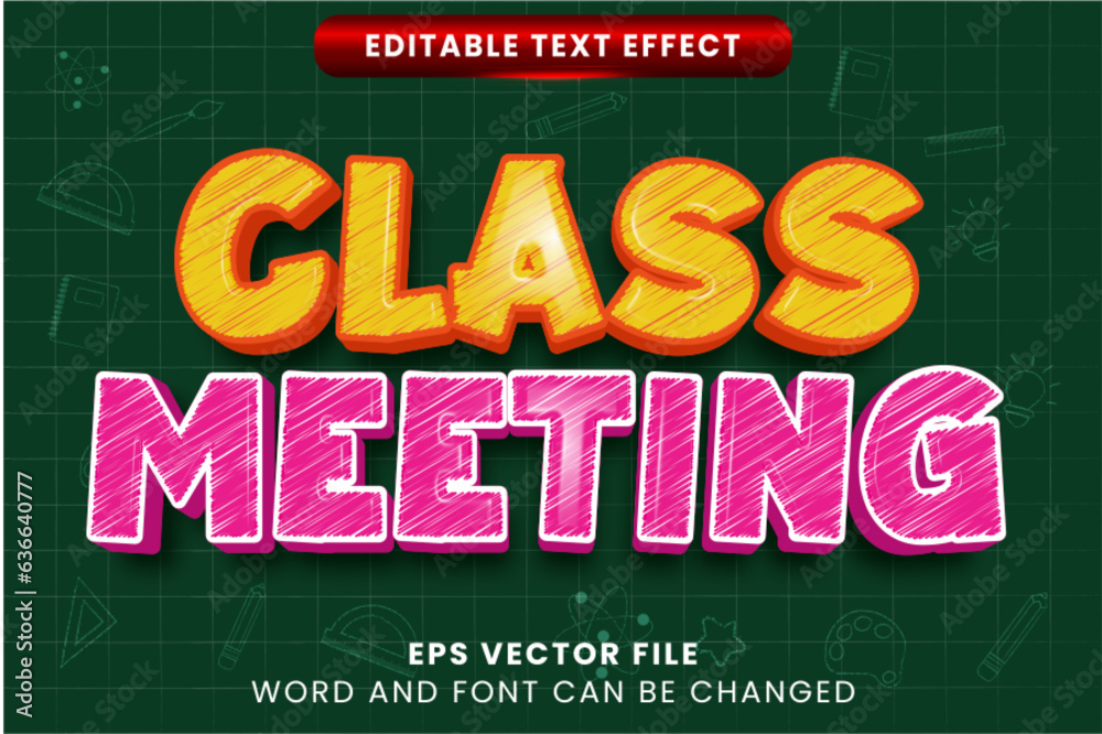 Class meeting school 3d editable vector text effect