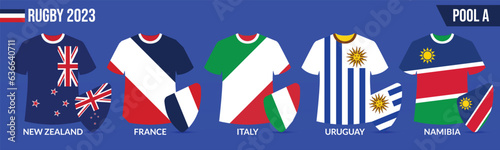 Rugby T-Shirt/Jerseys with flag of pool A. Creative vector illustration.