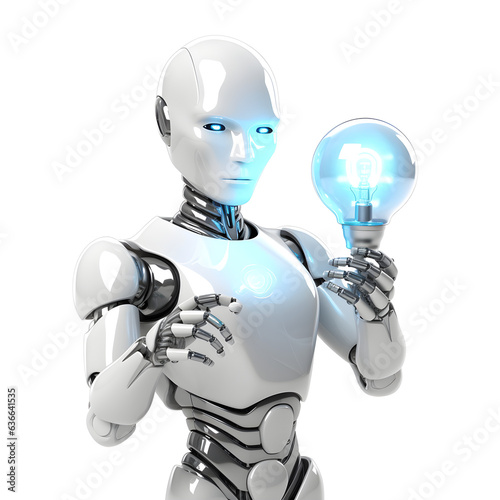robot holding light bulb isolated on Transparent Background, robot clipart