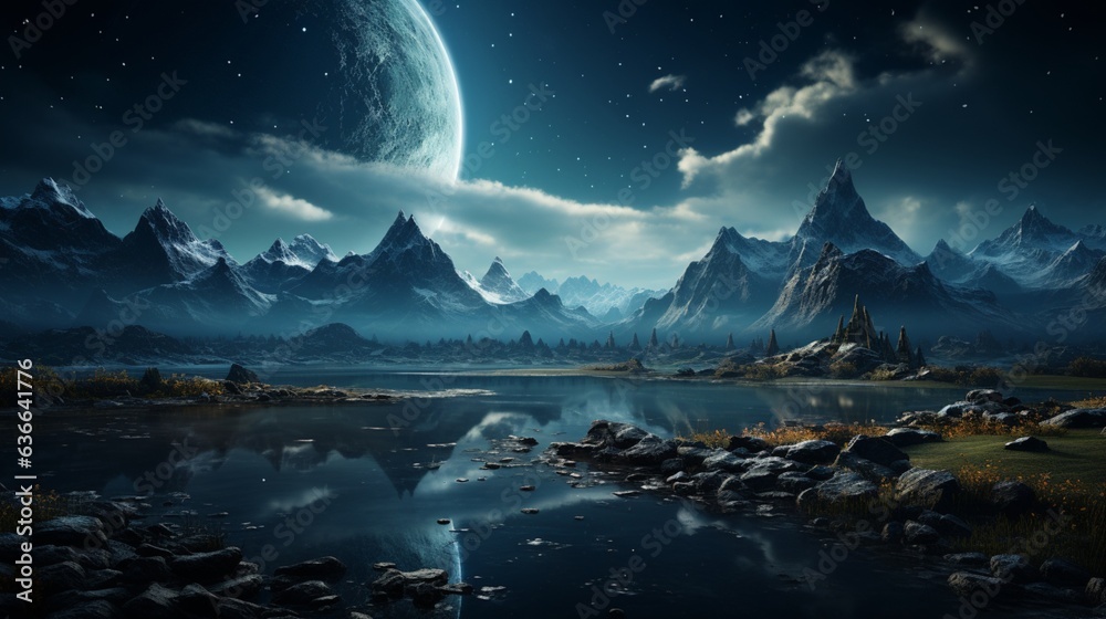 a landscape with mountains and a few stars at night.