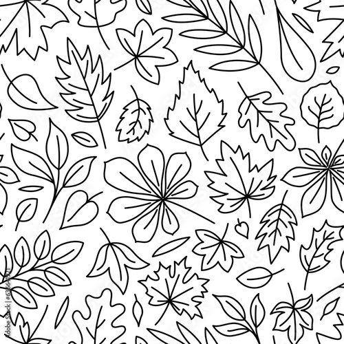 Line art seamless pattern with leaves. Line art  Vector