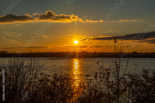 Sunset on Mississippi River as seen from Mud Island Park in Memphis, Tennessee, USA