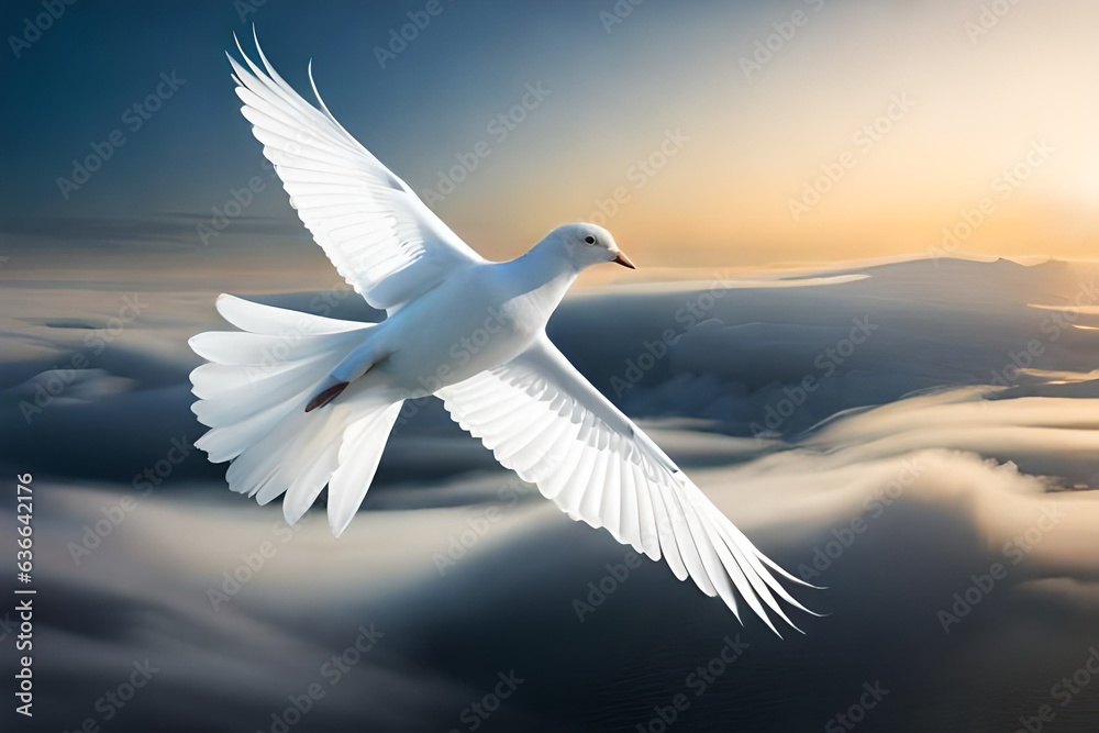 white dove flying in the sky generated by AI white dove flying in the sky generated by AI