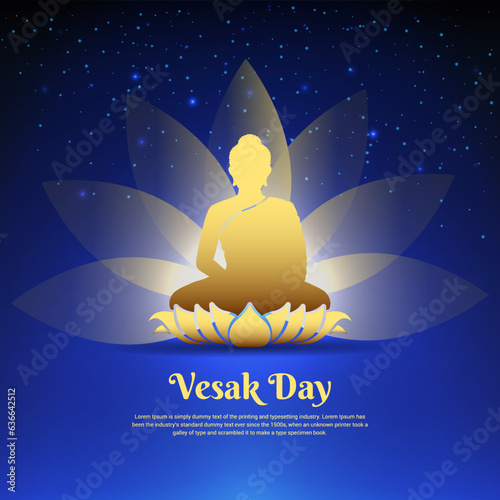 Vesak Day design with Buddha vector. Celebration Vesak Day background with shinny Lord Buddha silhouette