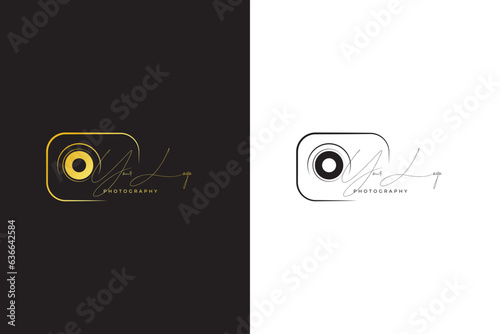 Creative camera photography logo design, signature logo concept  vector template