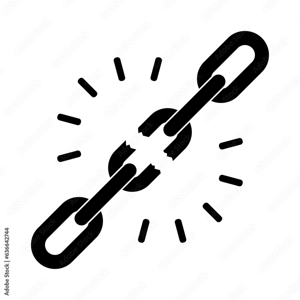 Broken chain graphic sign. Chain link broken isolated sign on white background. Vector illustration Broken chain graphic sign. Chain link broken isolated sign on white background. Vector illustration