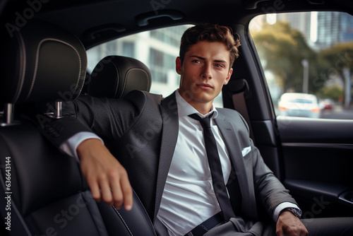 Young business man sitting in car. © pavlofox