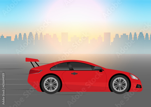 Fototapeta Naklejka Na Ścianę i Meble -  Racing Car or Sports Car in a Modern City. Vector Illustration. 