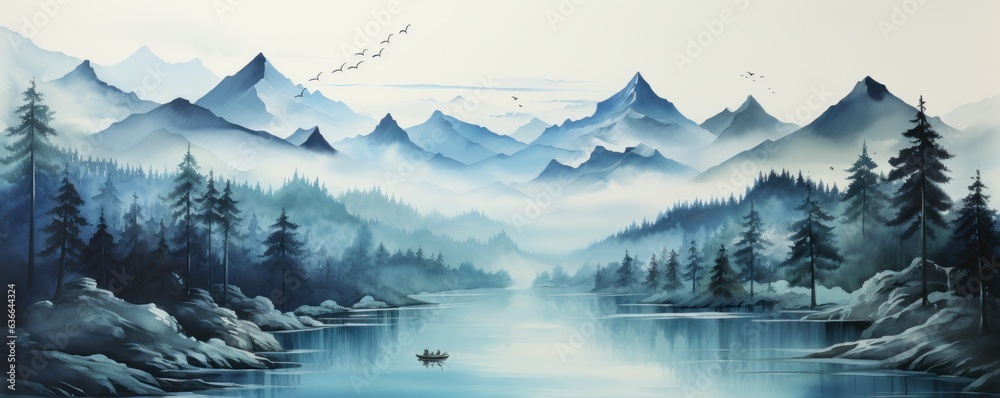 Mountain Peaks minimalist watercolor landscape art	