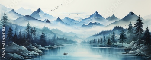 Mountain Peaks minimalist watercolor landscape art 