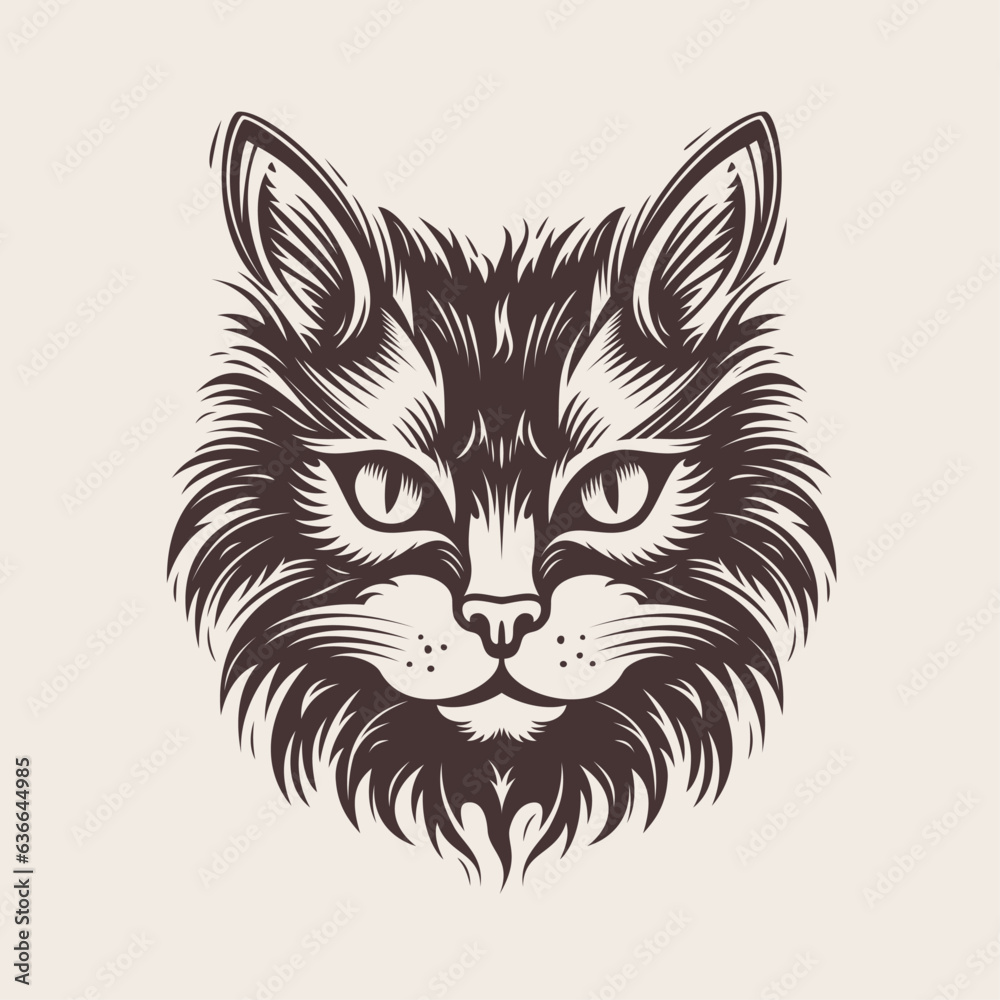 Hand drawn engraving style cat head. Gothic beast tattoo design. Hand drawn engraving style cat head. Gothic beast tattoo design.