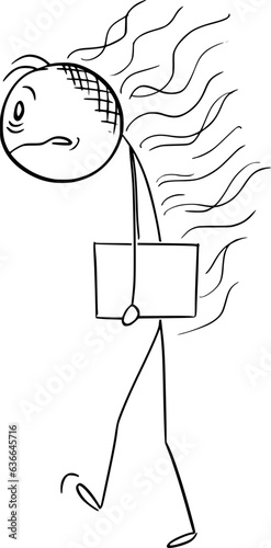 Tired or Burnout Worker, Vector Cartoon Stick Figure Illustration