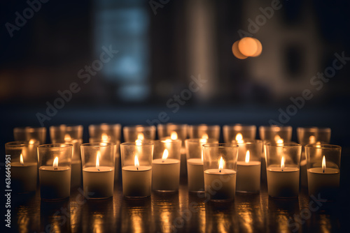 A candlelight vigil with flickering candles  photo