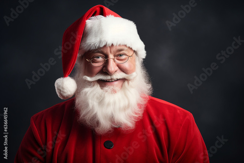 Happy Santa Claus portrait on a gray background. AI generated