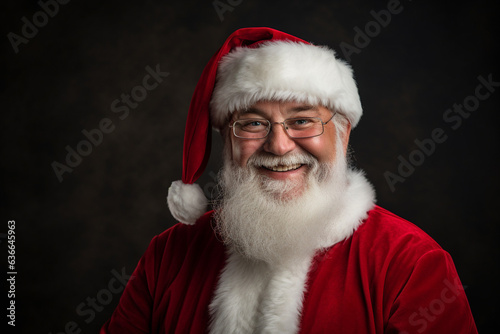 Happy Santa Claus portrait on a gray background. AI generated