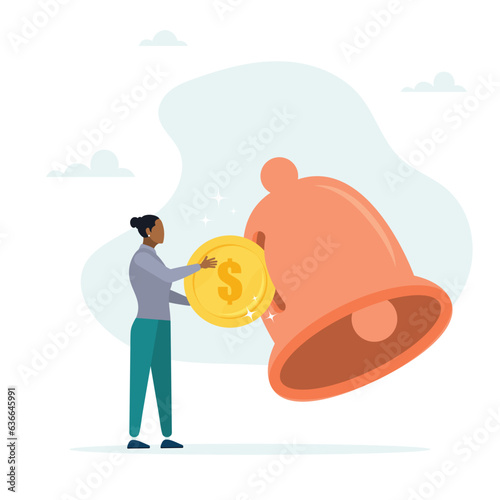 The customer placed a coin on the subscription bell. Subscription business model, the customer subscribes to the online service and pays a regular price, a membership fee for using the software. 