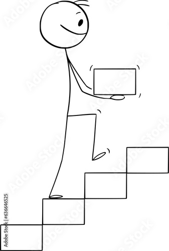 Business Growth, Building Up Success, Vector Cartoon Stick Figure Illustration