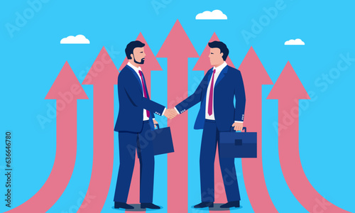 Two businessmen shaking hands for cooperation, business growth.