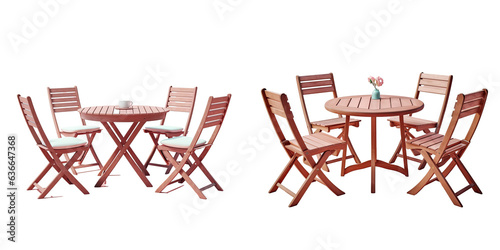 Folding wooden garden furniture set with table and chairs isolated on transparent background  photo