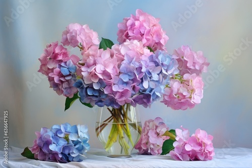 bouquet of hydranges flowers in vase