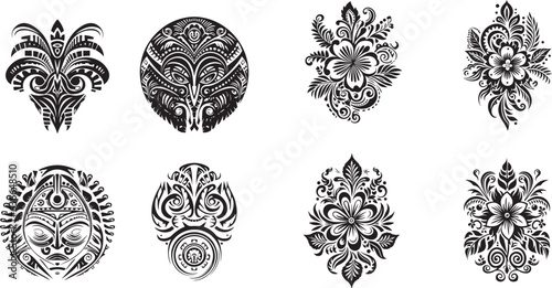 Set of Maori tattoo ornament svg,Maori Taniwha, Maori Svg, pdf, png, downloadabl Fototapet
