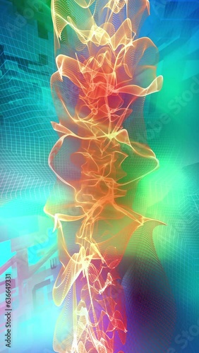 Colorful futuristic techno background loop. Vertical video. Abstract technology animation with a 3D plasma element.  photo