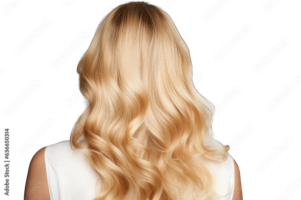 Curly blond hair back view on transparent background Curly blond hair back view on transparent background
