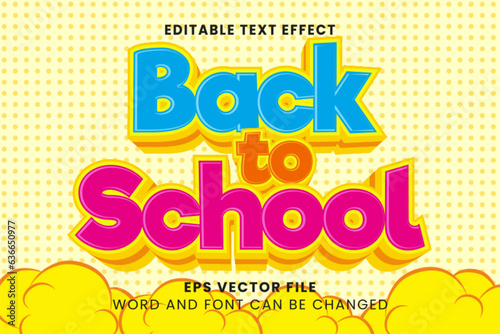 Back to school cartoon comic style 3d editable vector text effect